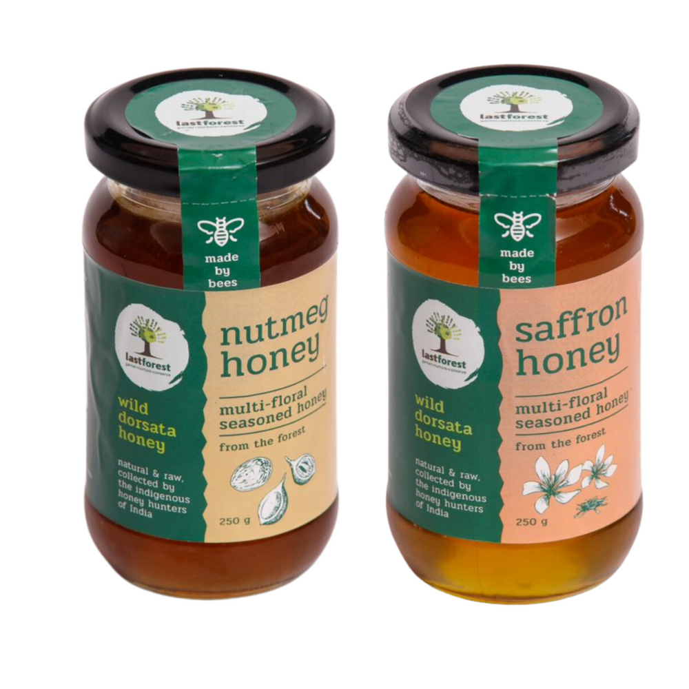Raw, Unprocessed Wild Natural Honey with Natural Extracts - Nutmeg and Saffron Honey Combo
