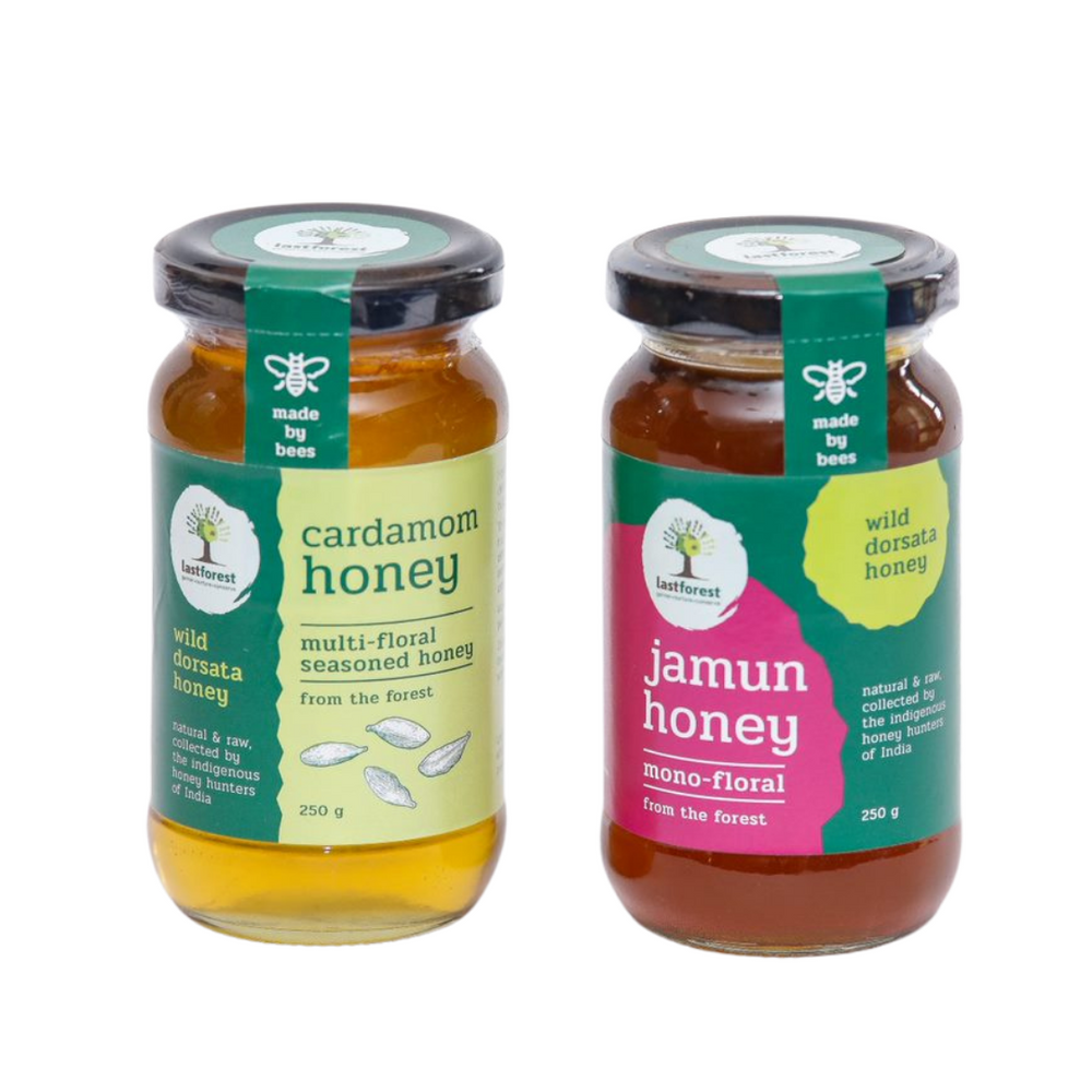 Raw, Unprocessed Wild Natural Honey with Natural extracts - Cardamom & Jamun Honey Combo