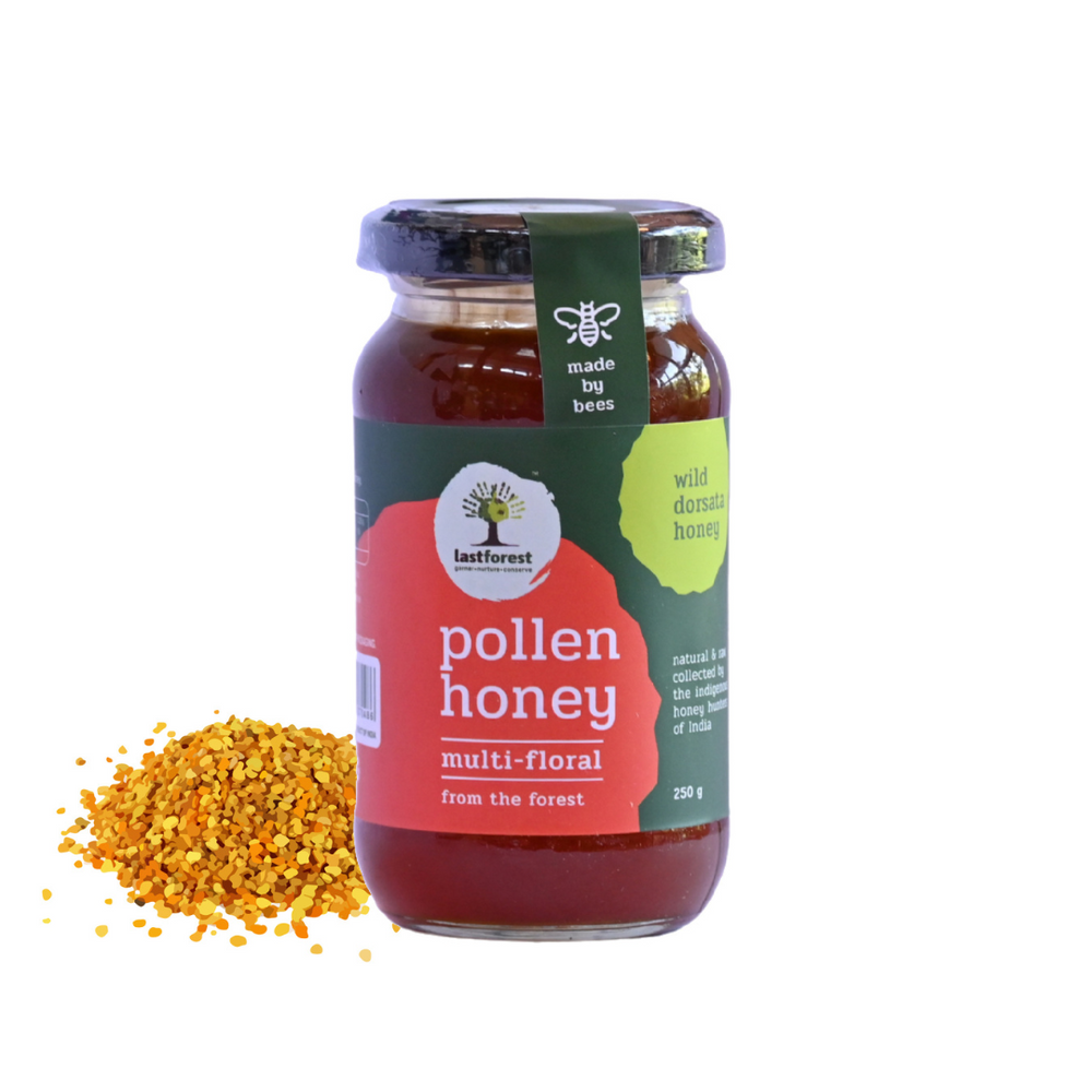 Pollen enriched natural sweet honey from the forest, unprocessed and sustainably harvested